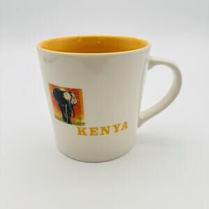 Starbucks 2005 Kenya Coffee Mug 16 oz Elephant White/Yellow Cup. Very Nice!